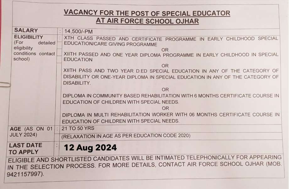 SPECIAL EDUCATOR VACANCY